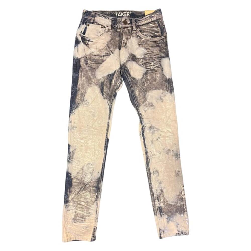 Taker Silver Metallic Acid Wash Stretch Skinny Jeans 30/32